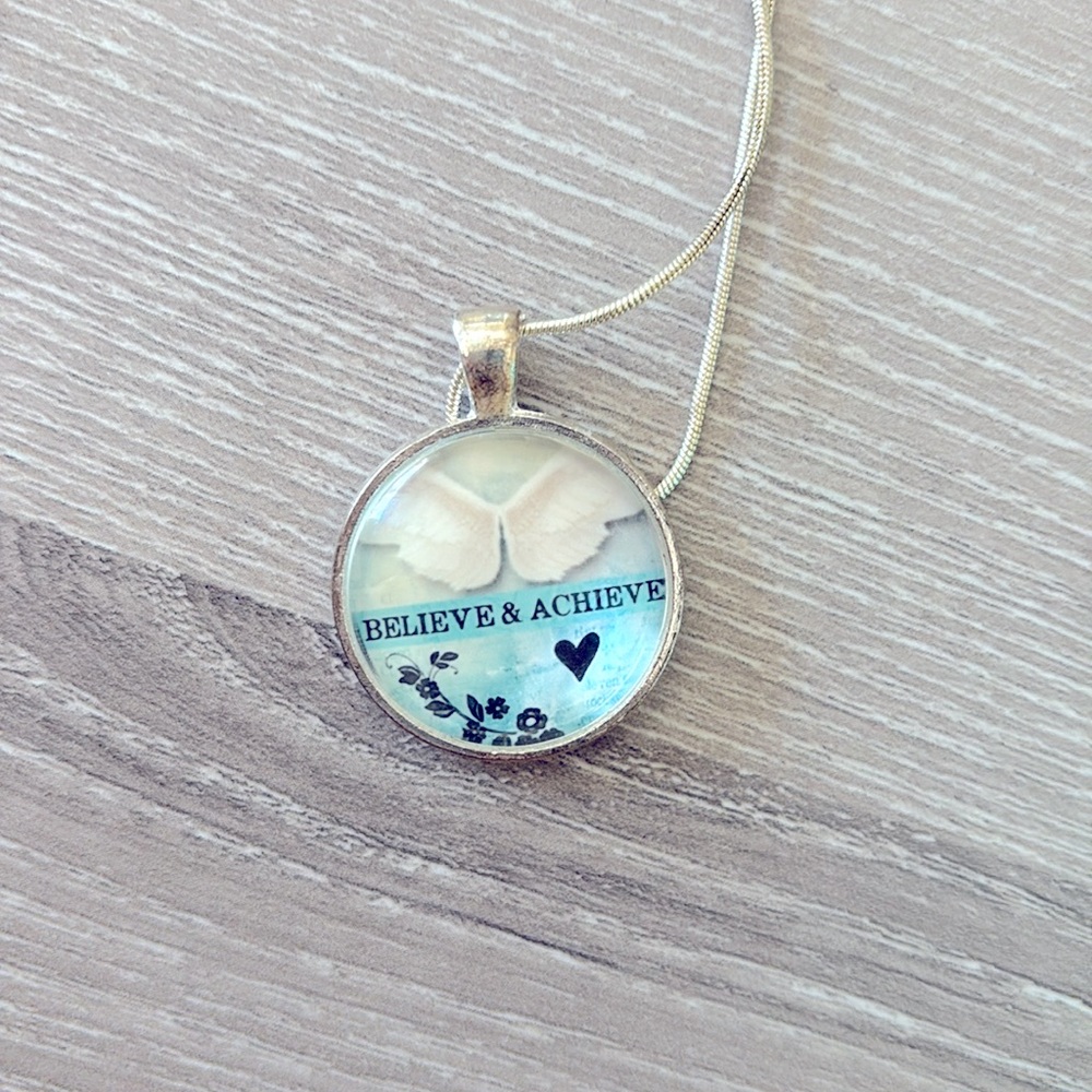 SILVER TONED NECKLACE With Circle Pendant, Adjustable 9”-10”, Believe & Achieve! - Picture 5 of 6